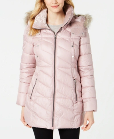 Shop Marc New York Velvet-trim Faux-fur Hooded Puffer Coat In Shell