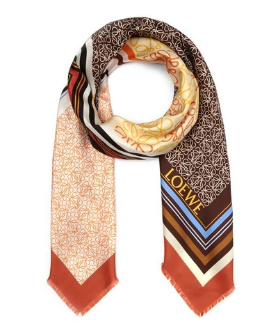 Shop Loewe Logo Print Patchwork Scarf In Coral