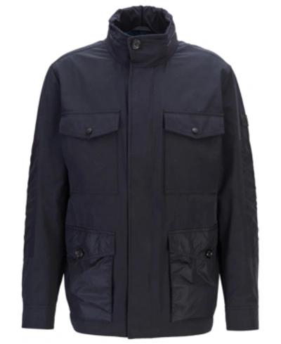 Shop Hugo Boss Boss Men's Carpa Water-repellent Hooded Field Jacket In Dark Blue