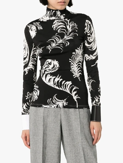 Shop Loewe Feather Print Contrast Leather Cuff Top In Black