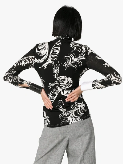 Shop Loewe Feather Print Contrast Leather Cuff Top In Black