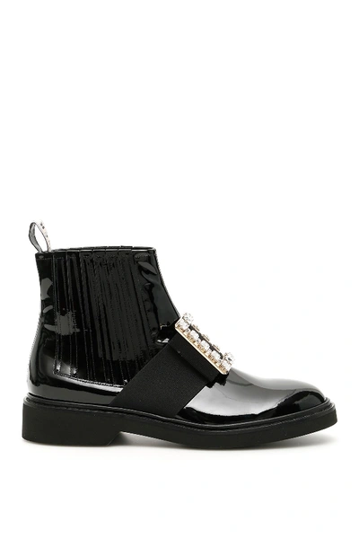 Shop Roger Vivier Crystal Buckle Viv Rangers Booties In Nero (black)