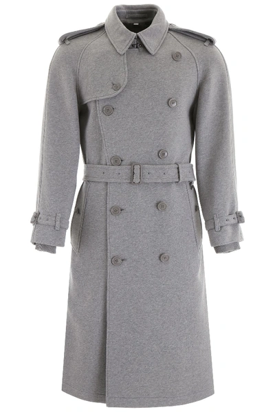 Shop Burberry Jersey Westminster Trench Coat In Pale Grey Melange (grey)