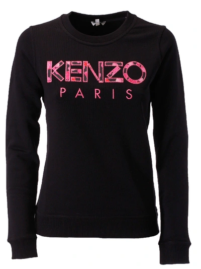 Shop Kenzo Logo Slim Sweatshirt In Black/fuxia