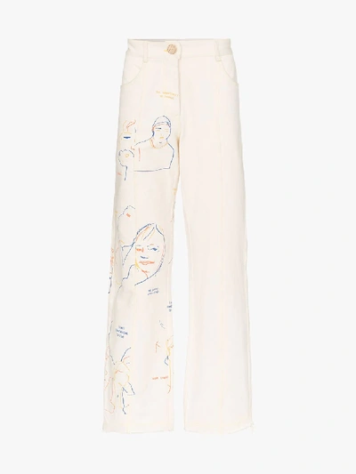 Shop Bethany Williams Portrait Print Straight Leg Jeans In Neutrals