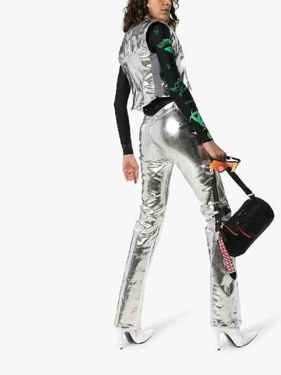 Shop Marine Serre Metallic Straight Leg Jeans In Silver