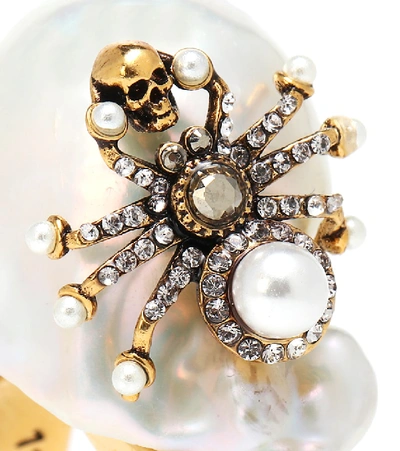 Shop Alexander Mcqueen Crystal-embellished Ring In Gold