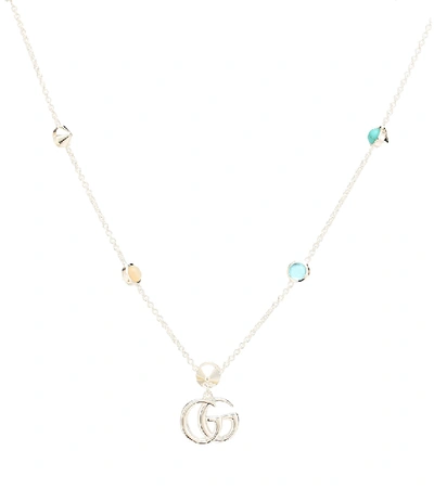 Shop Gucci Double G Mother-of-pearl And Topaz-embellished Sterling Silver Necklace
