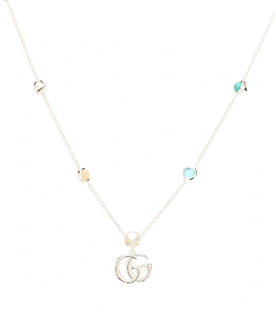 Gucci Double G Mother-of-pearl And Topaz-embellished Sterling Silver Necklace In Silver