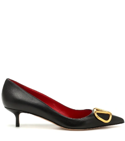 Shop Valentino Vlogo Leather Pumps In Black