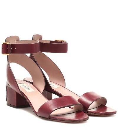 Shop Valentino Vlogo Leather Sandals In Brown