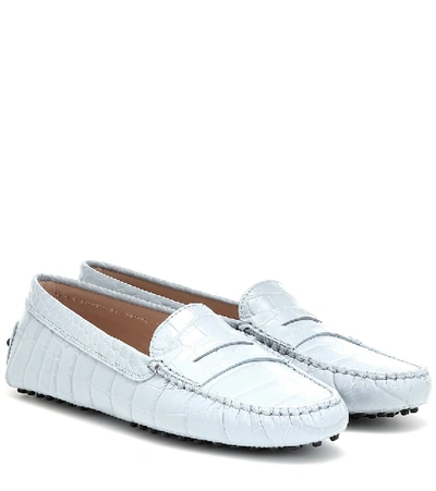 Shop Tod's Gommino Croc-effect Leather Loafers In Blue