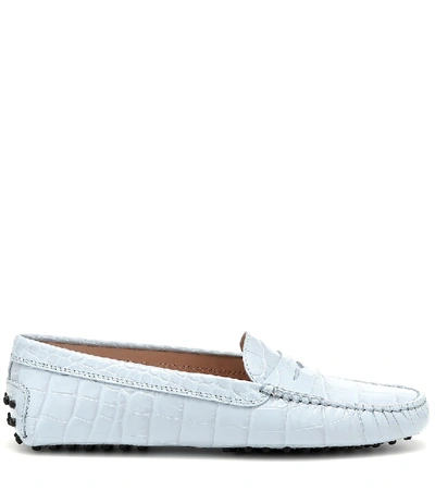 Shop Tod's Gommino Croc-effect Leather Loafers In Blue