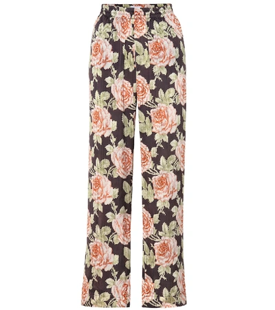 Shop Paco Rabanne Floral Wide-leg Satin Pants In Multicoloured