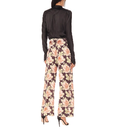 Shop Paco Rabanne Floral Wide-leg Satin Pants In Multicoloured