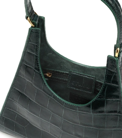 Shop Staud Rey Embossed Leather Shoulder Bag In Green