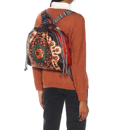 Shop Etro Printed Satin Rucksack In Multicoloured