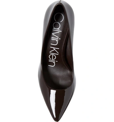 Shop Calvin Klein 'gayle' Pointy Toe Pump In Mahogany Patent Leather