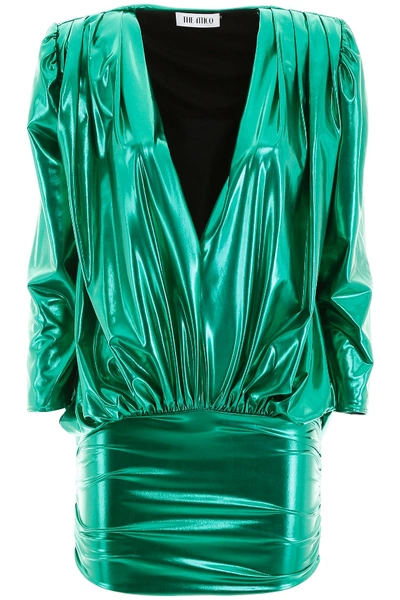 Shop Attico Metallic Mini Dress In Emerald (green)