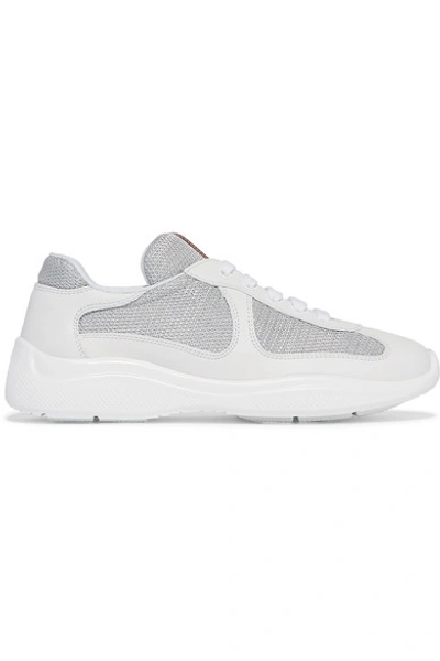 Shop Prada America's Cup Leather And Metallic Mesh Sneakers In White