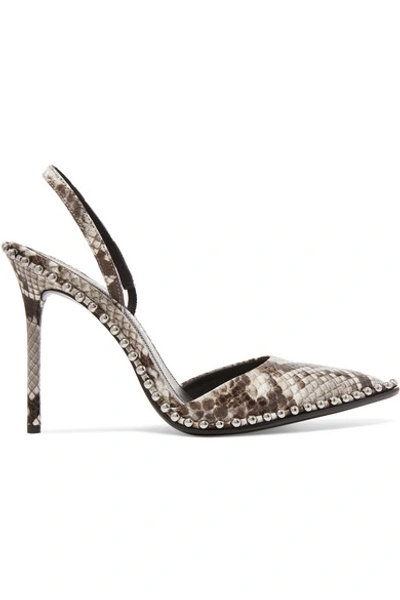 Shop Alexander Wang Rina Studded Snake-effect Leather Slingback Pumps In Snake Print