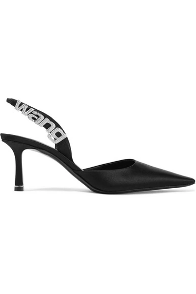 Shop Alexander Wang Grace Crystal-embellished Satin Pumps In Black