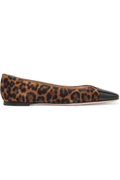 Shop Gianvito Rossi Leopard-print Suede And Patent-leather Ballet Flats In Leopard Print