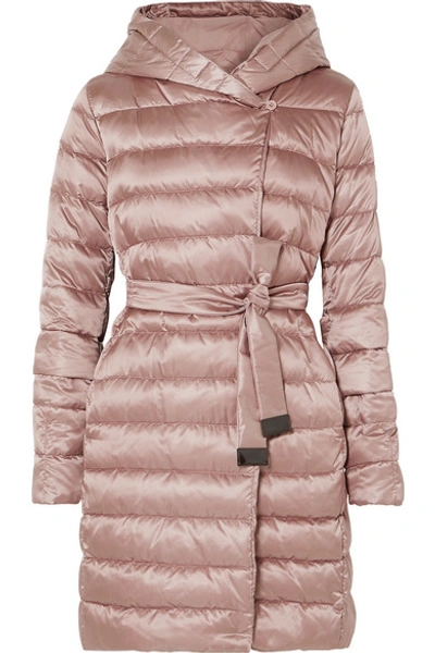 Shop Max Mara The Cube Hooded Belted Quilted Shell Down Coat In Pink