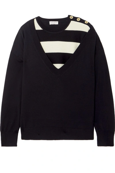 Shop Sonia Rykiel Layered Striped Wool Sweater In Black