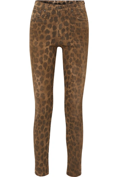 R13 Distressed Leopard print High rise Skinny Jeans In Brown