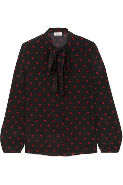 Shop Red Valentino Pussy-bow Printed Silk Crepe De Chine Blouse In Black