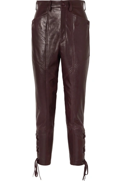 Shop Isabel Marant Cadix Lace-up Tapered Leather Pants In Burgundy