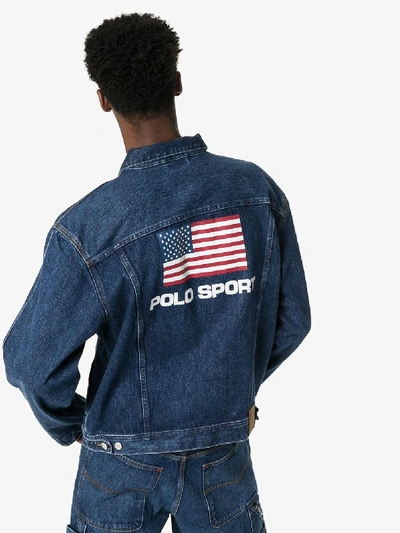 Shop Polo Ralph Lauren Logo Print Denim Jacket In Blue