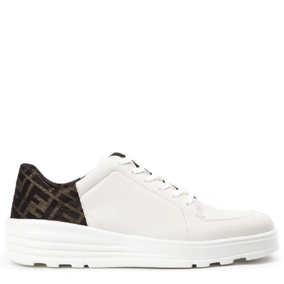 Shop Fendi White Leather Sneakers With Monogram