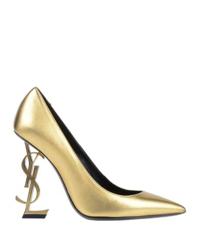 Shop Saint Laurent Woman Pumps Gold Size 8 Soft Leather