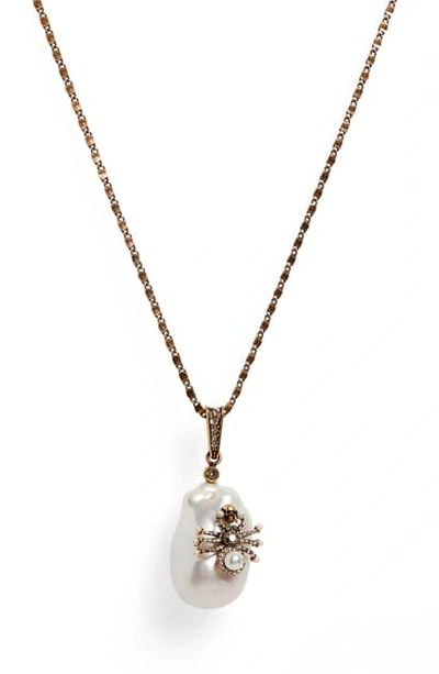 Shop Alexander Mcqueen Spider Pendant Necklace In Gold/ Pearl