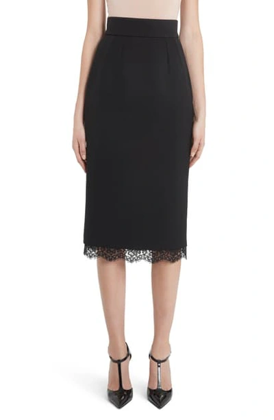 Shop Dolce & Gabbana Lace Trim Pencil Skirt In Black