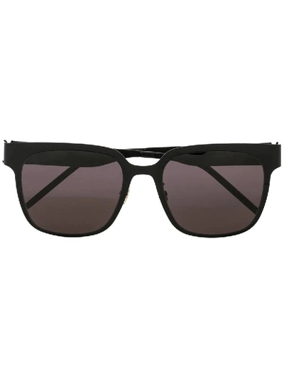 Shop Saint Laurent Black Platinum Square Frame Sunglasses