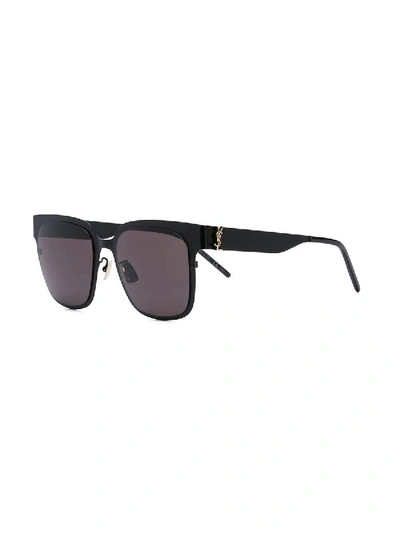 Shop Saint Laurent Black Platinum Square Frame Sunglasses