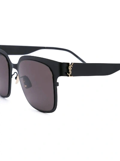 Shop Saint Laurent Black Platinum Square Frame Sunglasses