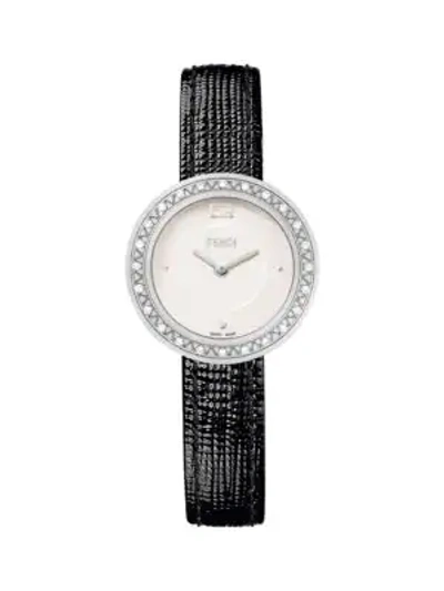 Shop Fendi My Way Stainless Steel & Diamond Leather-strap Watch In Grey