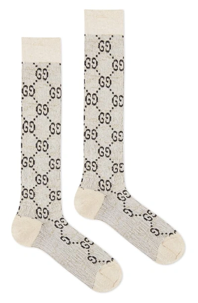 Shop Gucci Logo Socks In Shell/ Dark Brown