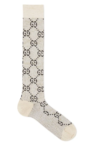 Shop Gucci Logo Socks In Shell/ Dark Brown