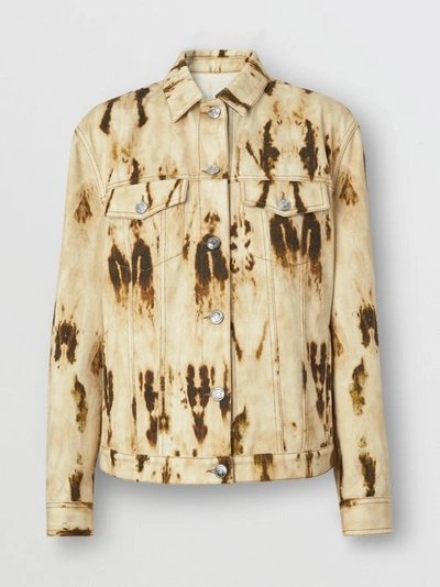 Shop Burberry Monogram Motif Bleached Denim Jacket In Honey