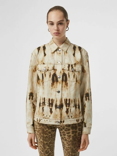 Shop Burberry Monogram Motif Bleached Denim Jacket In Honey