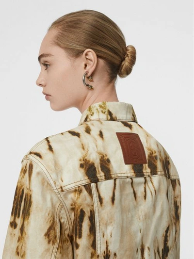 Shop Burberry Monogram Motif Bleached Denim Jacket In Honey