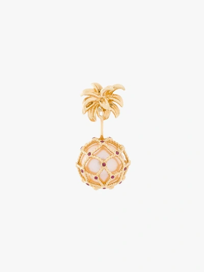 Shop Yvonne Léon 18k Yellow Gold Hanging Pineapple Pearl Earring In Metallic