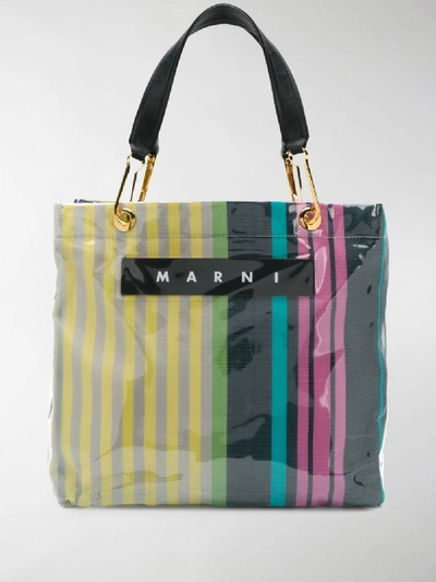 Shop Marni Striped Tote Bag In Yellow