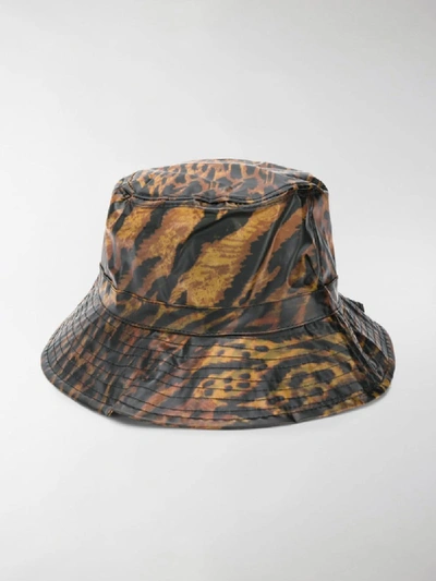 Shop Ganni Tiger Print Bucket Hat In Neutrals