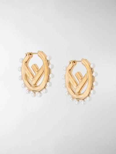Shop Fendi Hoop Earrings In Gold